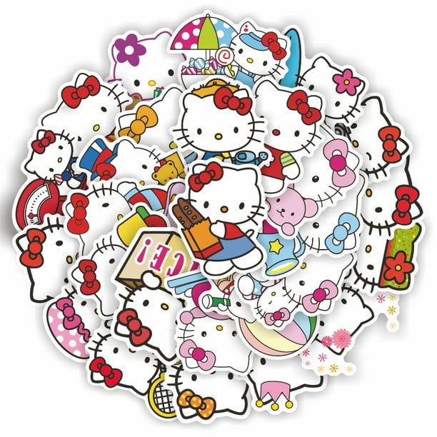 Pegatinas personalizadas de Hello Kitty, troqueladas, impermeables, de  dibujos animados, para bricolaje, equipaje decorativo, portátil, monopatín,  ventana y pared, 50 Uds.