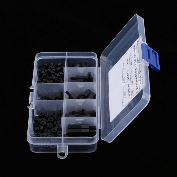 Kit surtido de soportes de nailon con tornillos M3 (caja de 180 piezas,  negro)