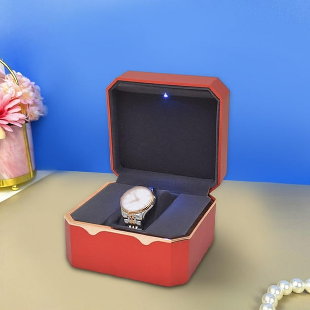 Organizador de relojes para hombre y mujer, caja de reloj octogonal con  borde dorado con caja de almacenamiento de reloj ligero, caja de