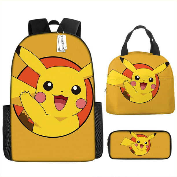3 unids/set niños Pokemon Pikachu mochila bonita estuche de lápices bolsa  de almuerzo arnés de cojín de aire impermeable protección de la columna  vertebral mochila escolar hola suerte unisex