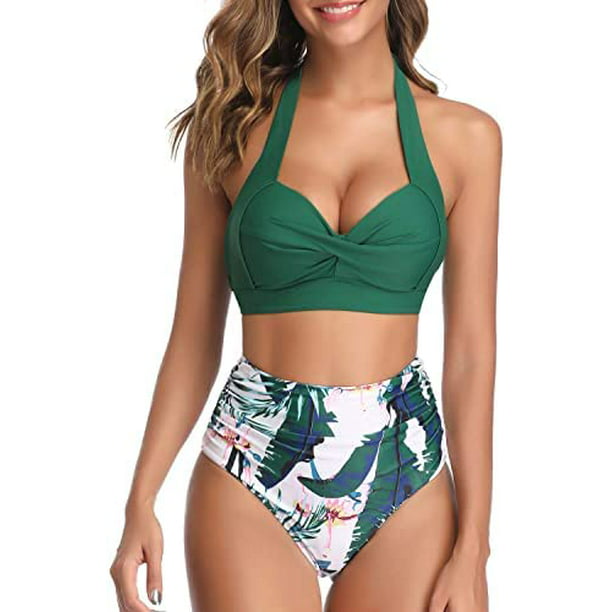 Xishao Trajes de Baño para Mujer 2 Piezas Conjunto Bikini Cintura Alta Descubierta para Playa Piscina Natación Verde Hojas 2XL Verde Hojas 2XL Xishao ropa | Walmart en línea