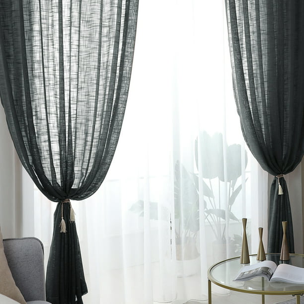  RYB HOME - Cortinas para decoración de ventanas grandes,  cortinas de lino semitraslúcidas con textura de privacidad para dormitorio,  sala de estar, telón de fondo traslúcido, cortinas para cama, 100 pulgadas