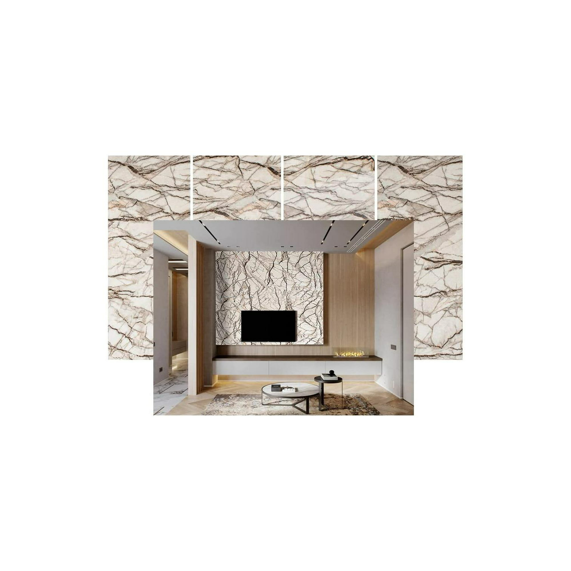Mueble de tv con panel posterior en material pvc marmolizado
