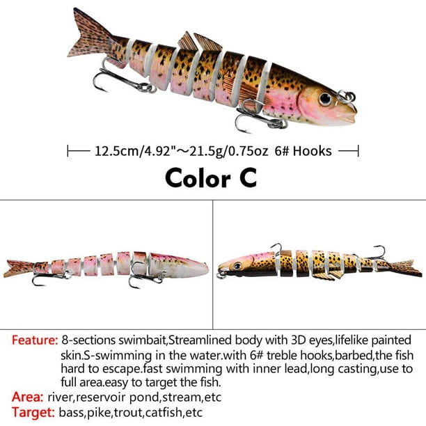 Multi Jointed 12.5cm 21.5g Lures Artificial Wobbler Fishing Hard Bait (E)