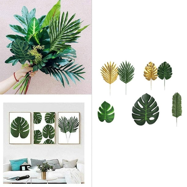 KIMOBER 24 hojas artificiales de palma, hojas de Monstera tropicales de  color verde de tamaño mixto, hojas de plantas artificiales realistas para  el