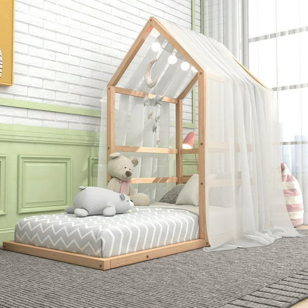 Cama infantil cama casita 90 x 200 cm, cama de madera para niños