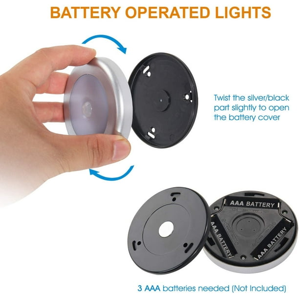 lexall Paquete de 6 luces con sensor de movimiento, 10 luces LED para  armario, funciona con pilas, barra de luz nocturna magnética adhesiva en