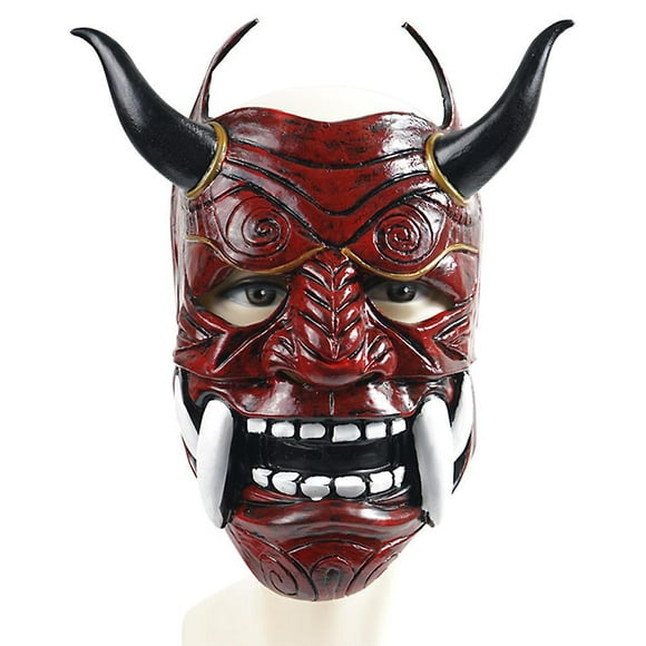 máscara de demonio del infierno rojo con máscara de hormas negras máscaras realistas de cabeza completa de látex aterradoras para halloween fiesta de disfraces de carnaval