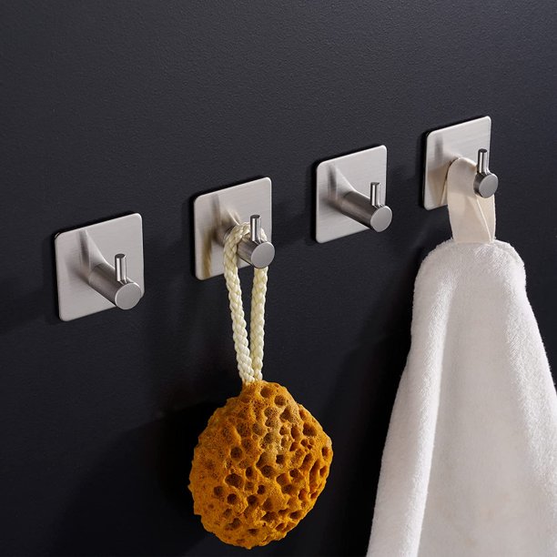 Gancho adhesivo, gancho adhesivo para pared de baño, colgador de paños de  cocina, gancho adhesivo de acero inoxidable, 4 piezas, plateado JM