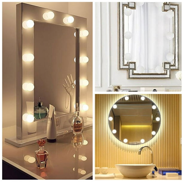 Espejo de tocador con luces, 15 bombillas LED, 3 modos de iluminación,  espejo de maquillaje iluminado para escritorio o pared, espejo de tocador