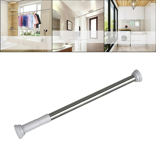 Barra para cortinas de ducha, soporte para cortinas de baño de tamaño largo  y de metal, barra telescópica extensible para instalar sin taladro, negro