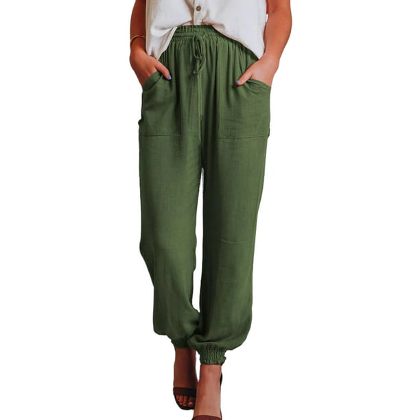 Pantalones Bombachos Pantalones bombachos de cintura elástica para mujer,  pantalones informales de algodón (verde militar XXL) Ygjytge para Mujer  ejercito verde T M
