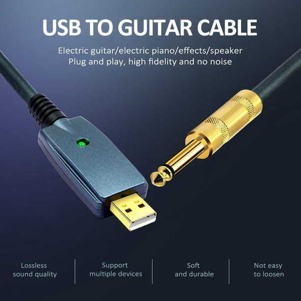 300cm Guitarra Bajo 1/4 6.3mm Jack A Usb Instrumento Cable Adaptador  Herramientas Sunnimix Cable de enlace de bajo de guitarra a USB
