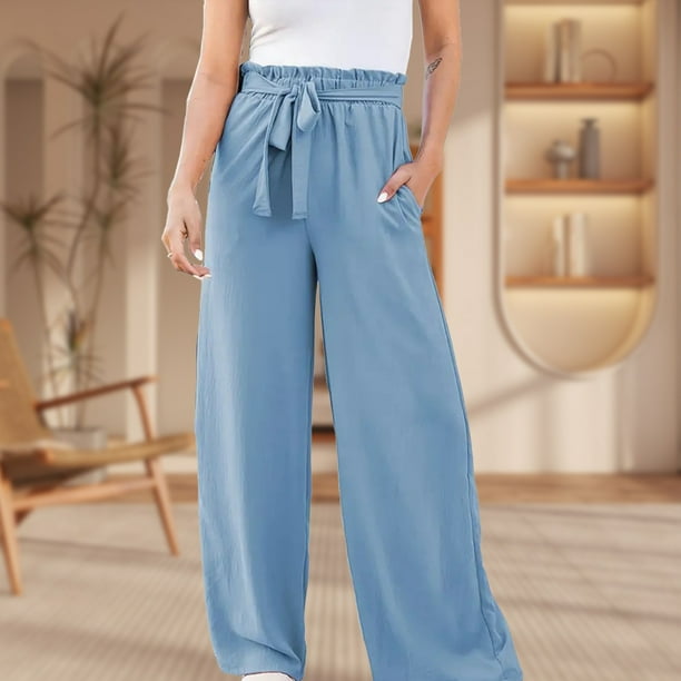 Pantalones Elegantes Pantalones plisados ​​cómodos de lino de algodón Traje  de dama de oficina de damas sueltas (Azul S) Ygjytge para Mujer Azul T M