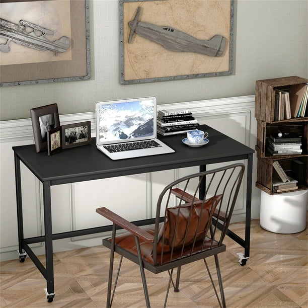 Mesa Escritorio 120 x 60 cm Móvil con Ruedas Escritorio Ordenador con  Estructura de Metal para Oficina Estudio Dormitorio Negro y Marrón - Costway