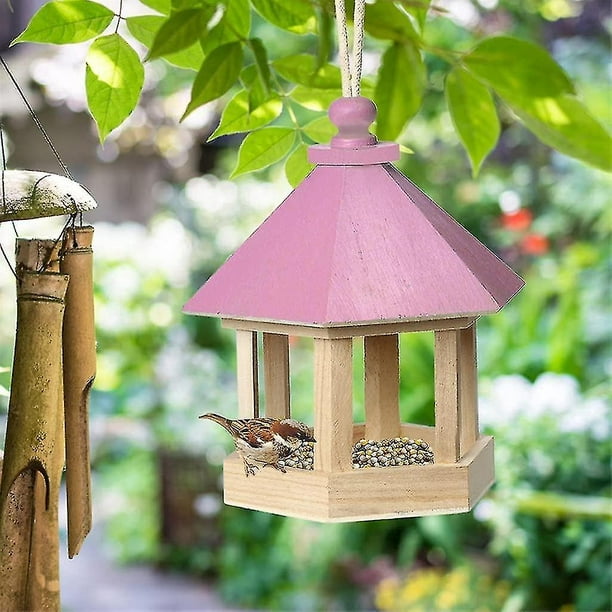 Comedero para pájaros de madera colgante, casa para pájaros con techo hecho  a mano, Patio, jardín al aire libre -  México