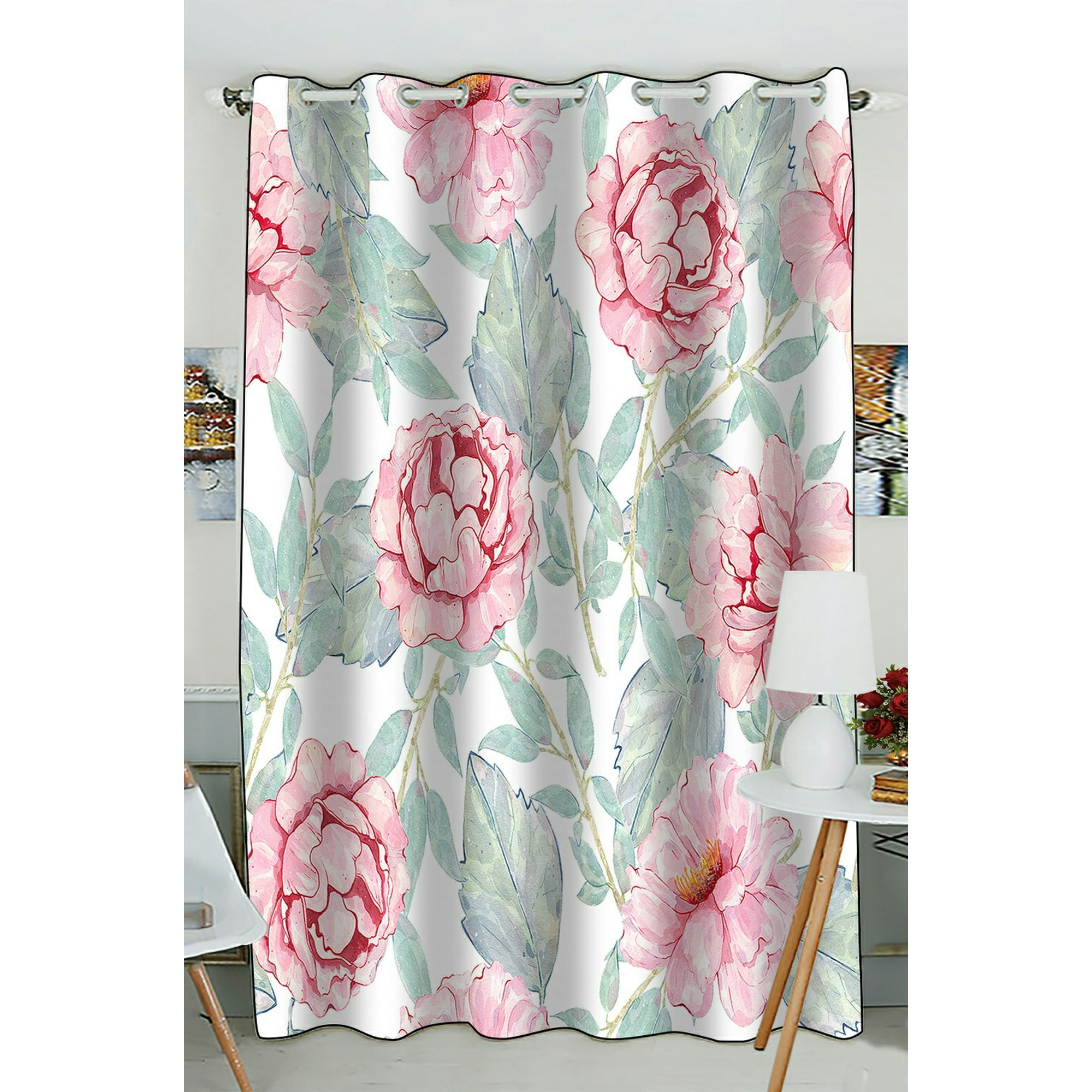 ABPHQTO Flor rosa peonía hojas floral ventana cortina cocina cortina  ventana cortinas Panel 130x210 cm (una pieza)