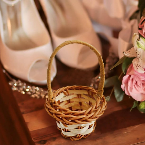 4 mini cestas tejidas con asas, cesta de flores en miniatura, cesta de  mimbre pequeña para el hogar, oficina, boda, fiesta, manualidades