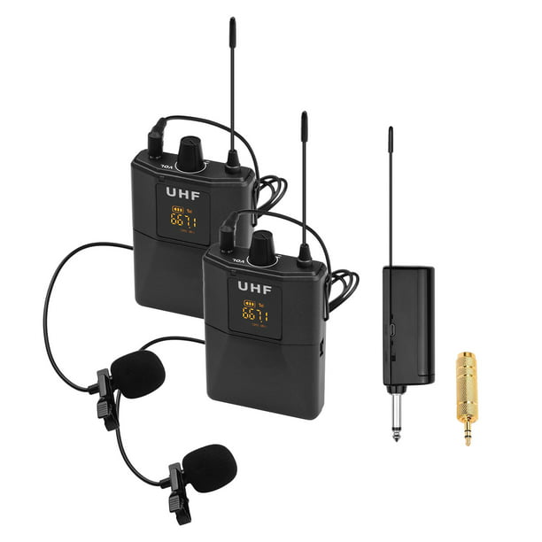 Micrófono inalámbrico de solapa Lavalier, rango de 65 a 130 pies, Plug &  Play, transmisor receptor recargable UHF, sistema de micrófono inalámbrico
