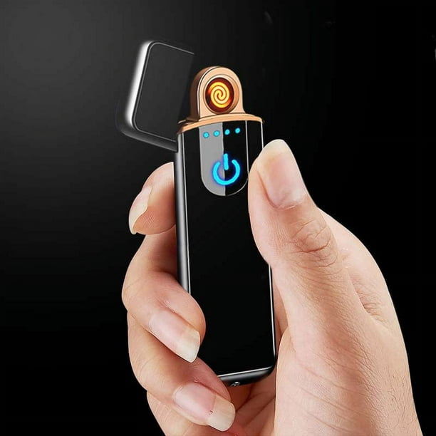  Mechero USB recargable sin llama, resistente al viento,  portátil, electrónico, sensor de huella dactilar, doble cara encendido de  cigarrillos : Salud y Hogar