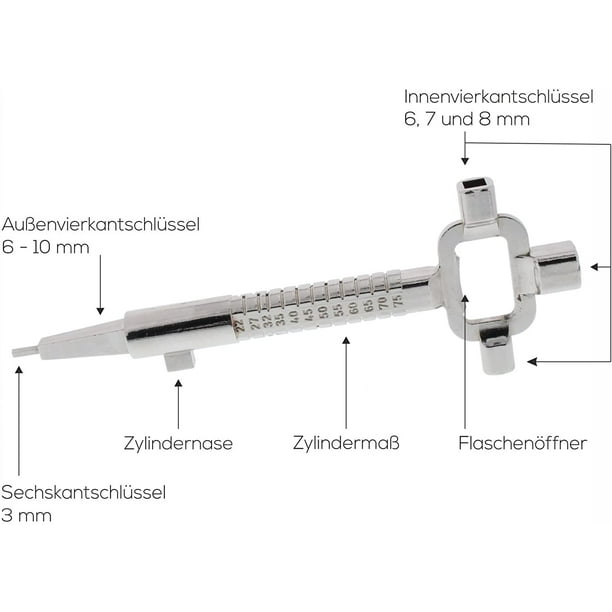 Llave 6 en 1 Llave Allen cuadrada de 6/7 / 8 mm con escala Llave maestra  universal multifunción para obras de construcción en aleación de zinc  sólido para abrir puertas Ventana Gabinete