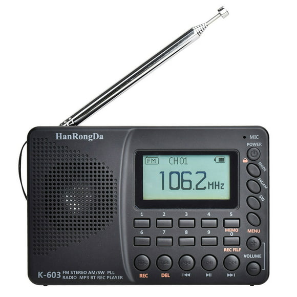 hrd603 radio portátil am  fm  sw  bt  tf radio de bolsillo usb mp3 grabadora digital carevas equipo de radio