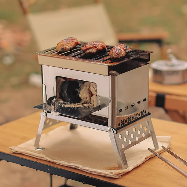 Estufa para acampar al aire libre, mini estufas de leña portátiles de acero  inoxidable