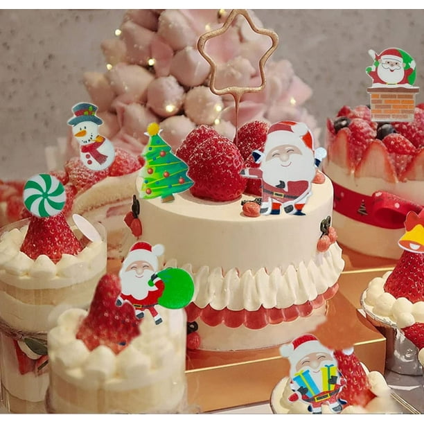 ER 300 piezas de decoraciones comestibles para pasteles de Navidad,  pasteles de Navidad comestibles, adornos para magdalenas, papel de oblea de  Navidad, árbol de Navidad de Papá Noel, muñeco de nieve, decoración