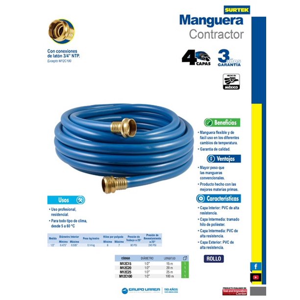 Rollo de Manguera Flexible Tricapa, IUSA, 100 m - Tienda IUSA