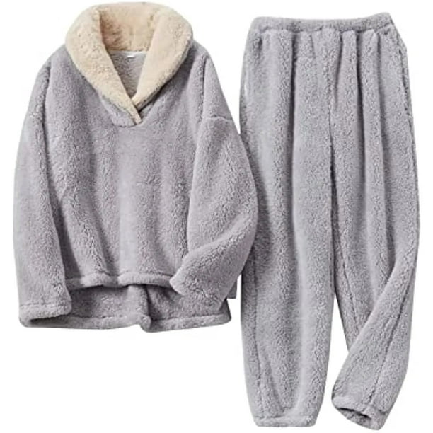Pijama de felpa para hombre, conjunto de ropa de dormir con capucha,  cálido, de lana, para