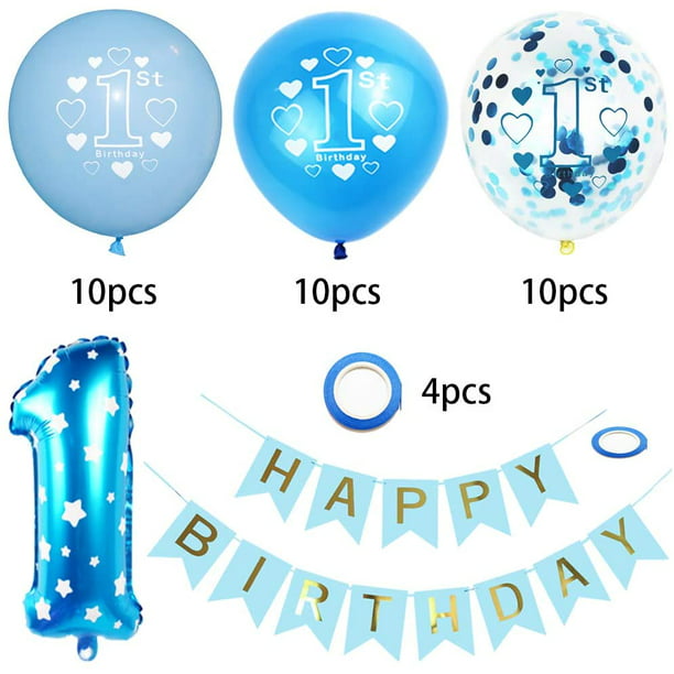 Decoración Cumpleaños 1 Año Niño, Decoración 1er Cumpleaños, Globo Azul  Confeti Para Fiesta 1er Cump YONGSHENG