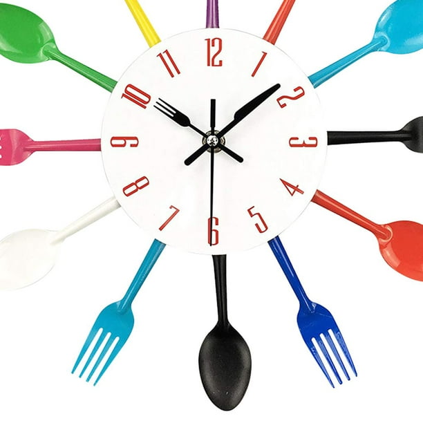 Reloj de cocina, tenedor y cuchara, reloj de pared para decoración de  pared, 12 pulgadas, reloj de cubiertos, moderno, duradero, decoración de