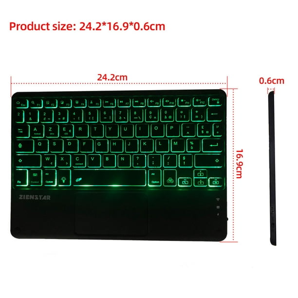 Teclado inalámbrico, retroiluminación RGB de 10 pulgadas, teclado  Bluetooth, silencioso, portátil, ergonómico, para computadora portátil,  tableta