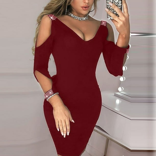 Mini vestido de cóctel con cuello en V sexy para mujer Vestidos