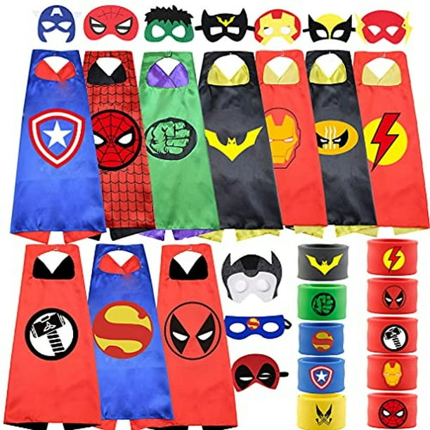 Conjunto de capas de superhéroes para niños, disfraces, pulsera