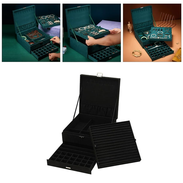 Caja de presentación de joyería de anillos, pendientes, cajón, tapa con ,  collar, re, organizador - Sunnimix organizador de almacenamiento de joyas