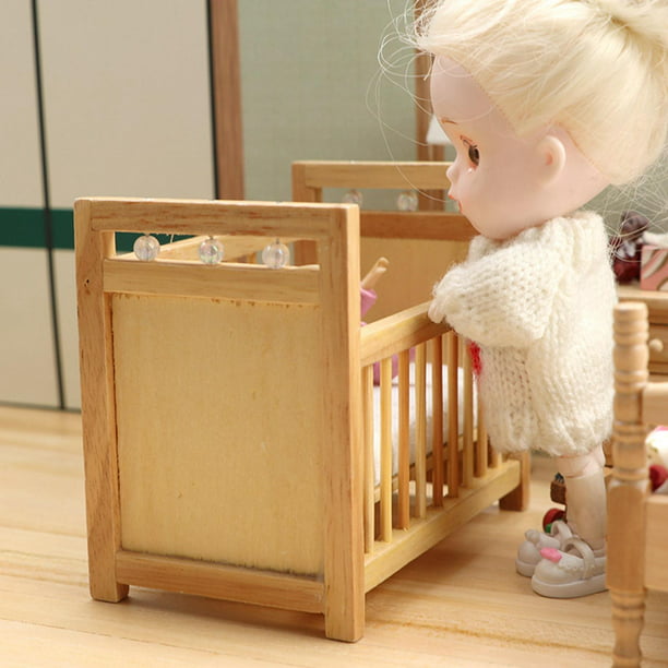 Cuna de muñeca de bebé de madera | Cuna de muñecas | Cama mecedora para  muñecas | Moisés para muñecas de muñecas con juego de ropa de cama para