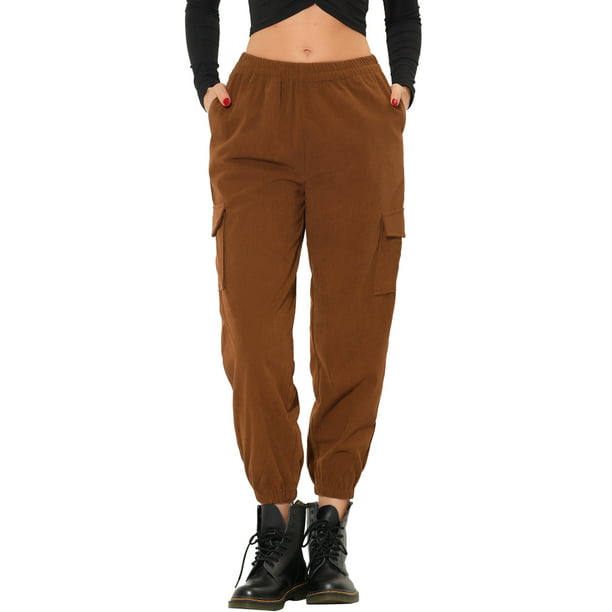 Allegra K Pantalones jogger de pana para mujer Pantalones cargo con cintura  elástica marrón L Unique Bargains Pantalones