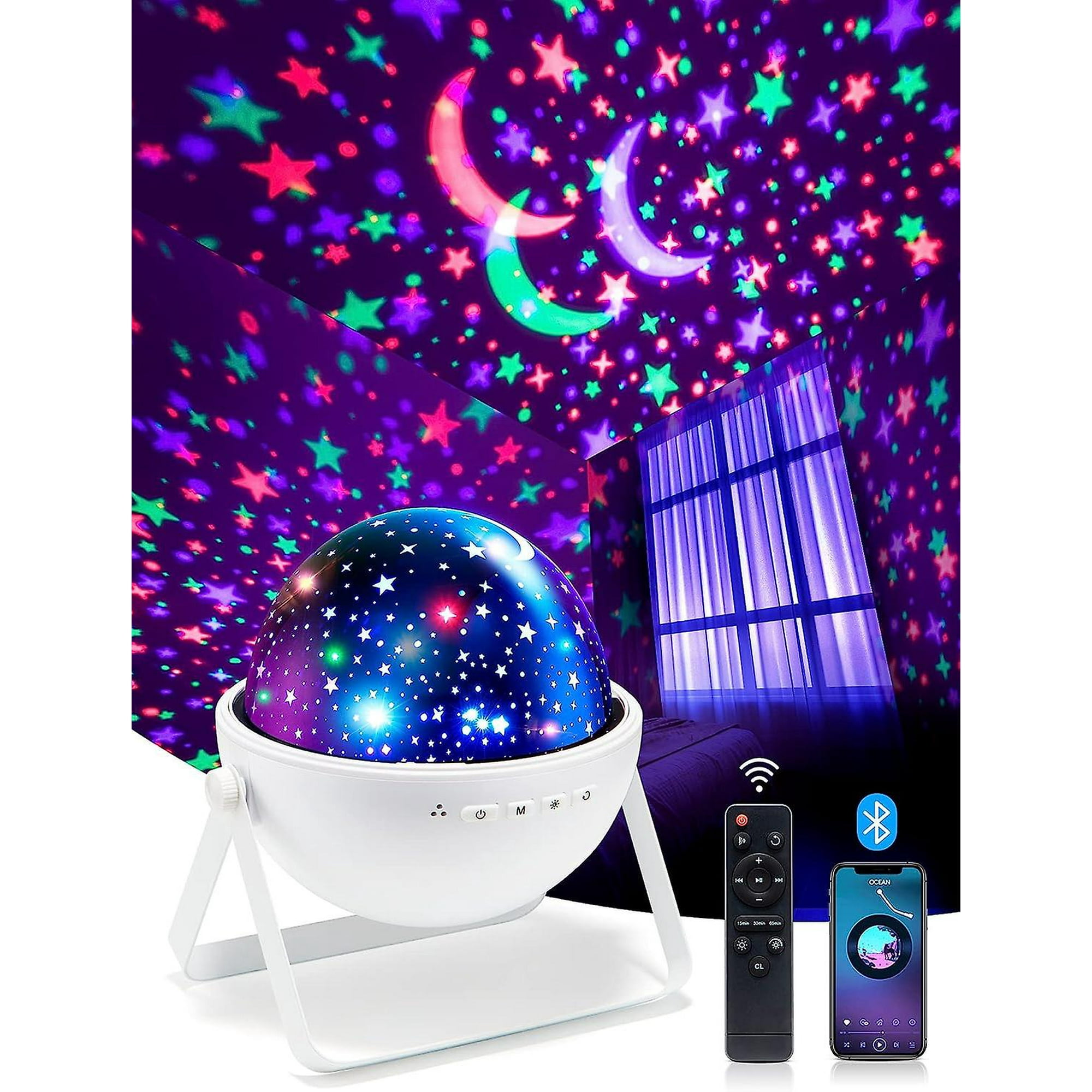  Proyector de estrellas de luz nocturna para habitación de  niños, altavoz Bluetooth + proyector remoto de luz nocturna de estrella  para niños, proyector de estrellas LED de 48 luces para niños, 