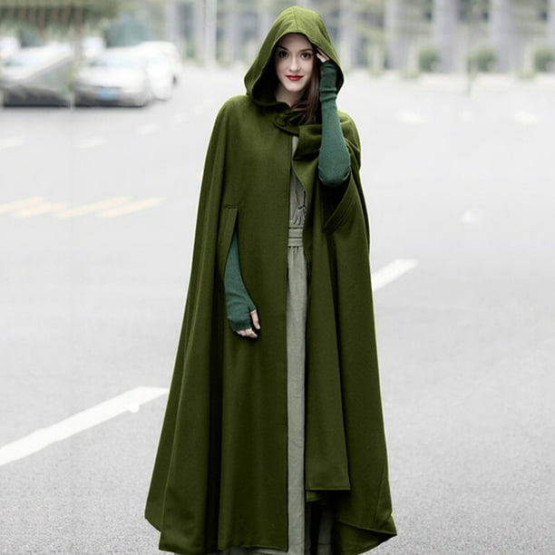 Capa de mujer, con capucha, sin mangas, capa larga, disfraz, cosplay,  prendas de vestir exteriores Irfora Verde/L
