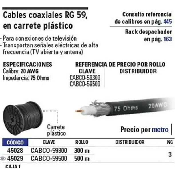Rollo de cable de Antena TV Coaxial, 75 Ohm, Color blanco, Longitud 100  metros