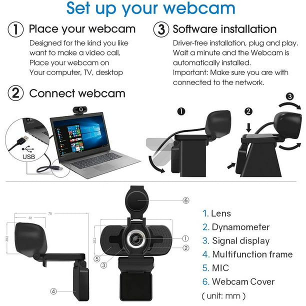 Webcam USB 1080p con tapa, webcam para pc,sobremesa,portatil, webcam  streaming Mic incorporado, Plug and Play Video Calling Computer Camera  Zhivalor XSD-380