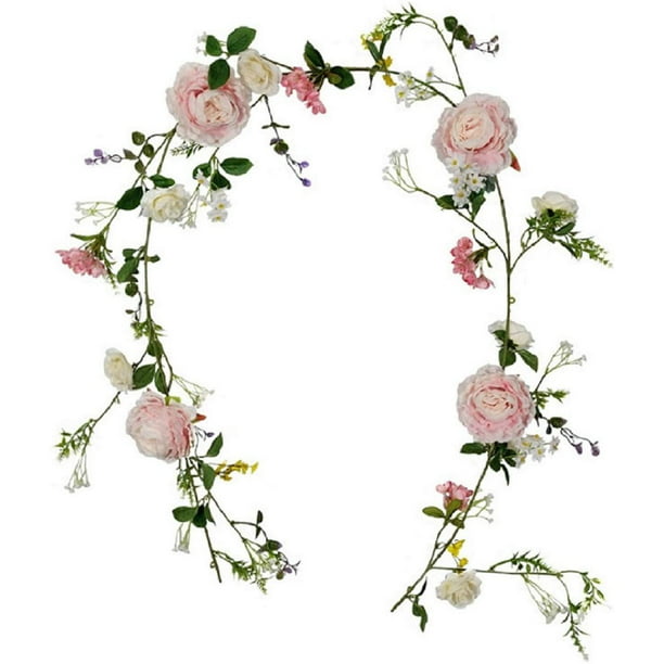Guirnalda de flores rosas falsas para decoración, 3 piezas de flores  artificiales de 22.6 pies, decoración floral, flores decorativas para boda