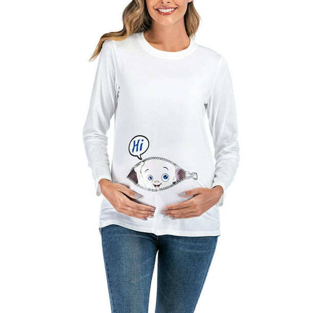 Camisas de Maternidad Para Mujer Blusas Estampado de Vestir Top Algodón Cuello Manga Larga Color Sólido Odeerbi ODB123426 | Walmart en