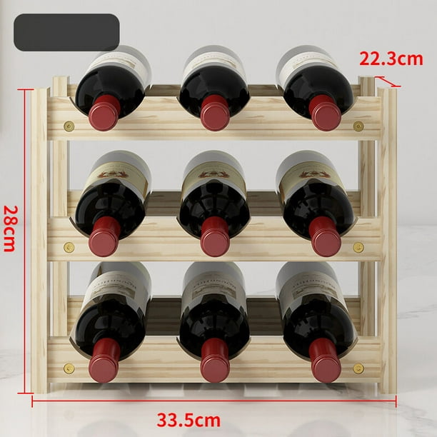 Botellero Horizontal Botellero, 3 Niveles para 9 Botellas Botellero de  Madera Dimensiones 33.5x22.3x28 cm Botellero Madera de Pino (Color Madera)