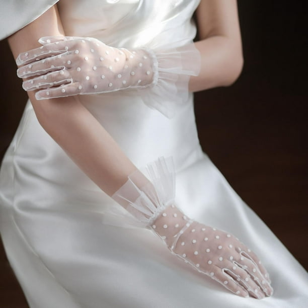 Guantes blancos de novia para mujer, guantes de encaje, de tul, disfraces  de , disfraces, 1 par transpirable, guantes de boda para Yuyangstore Guantes  cortos