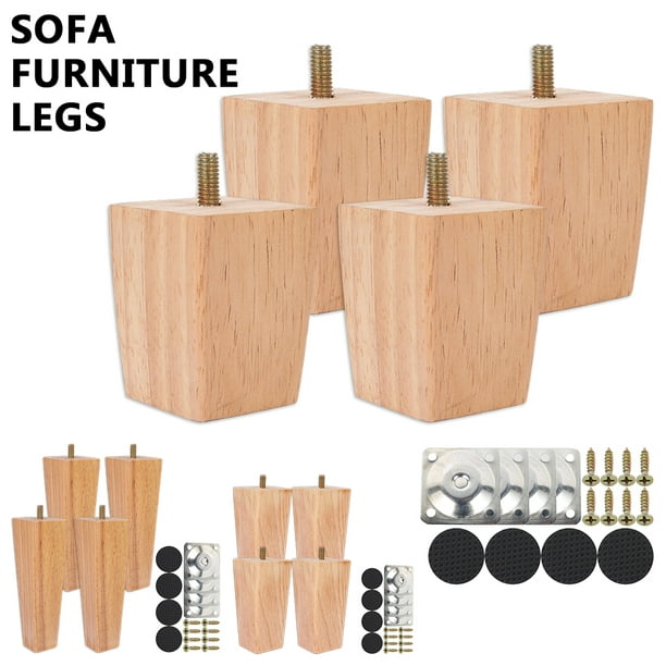 Muyoka Juego de 4 patas de madera para sofá de 6/15/20 cm, patas de muebles  de altura de repuesto, patas de mesa de madera maciza, patas cuadradas para  muebles con tornillos, almohadillas
