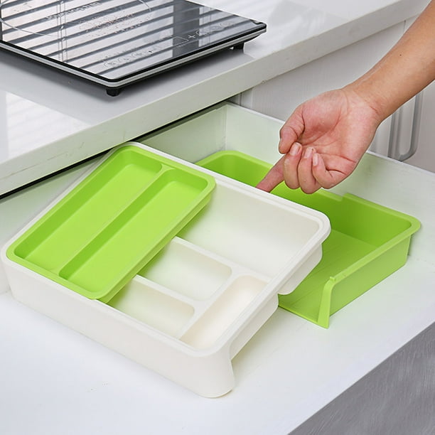 NIUBEE Organizador de cajones de cocina expandible para cubiertos y  utensilios, bandeja ajustable de acrílico transparente para cajón, oficina