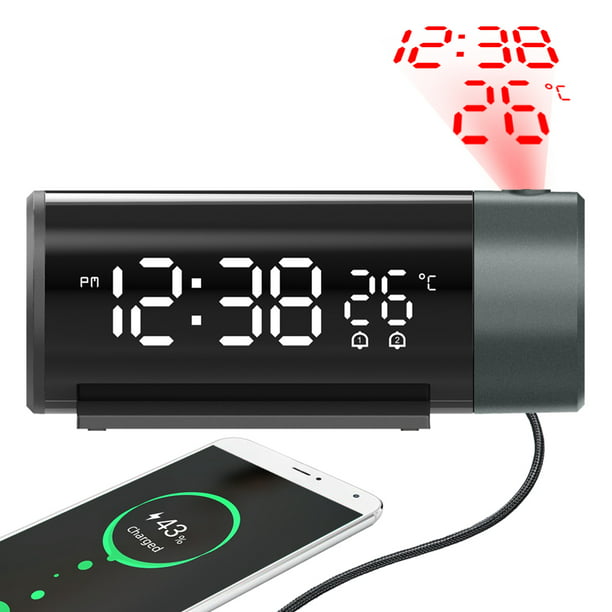 LIORQUE Reloj despertador de proyección para dormitorio, radio reloj  despertador con proyección en la pared del techo, proyector de reloj  digital con