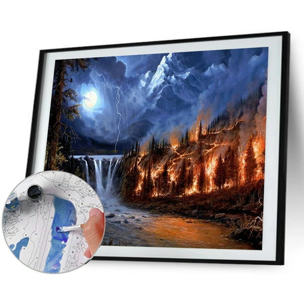 Comprar Marco de pintura artesanal por números para adultos, kits de  iniciación, paisaje de setas verdes, imagen pintada a mano con números para  decoración del hogar, 40x50